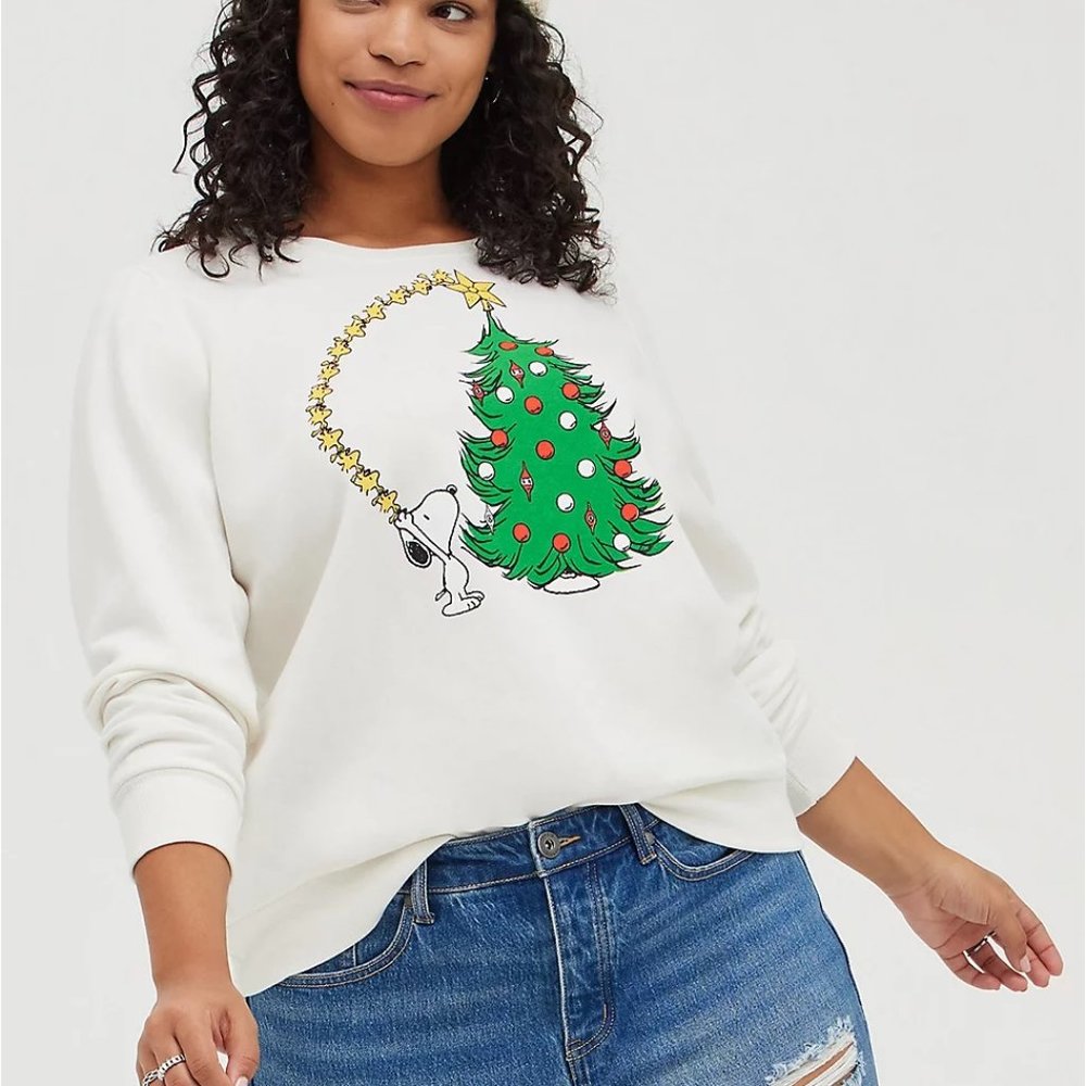 Snoopy Sweatshirt - Cozy Fleece Christmas Tree White 2 Torrid - Picture 5 of 5